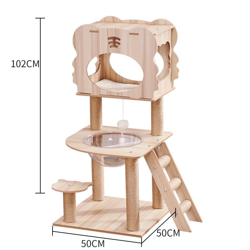 Luxury Wooden Cat House - Space Capsule Nest with Scratch Pad