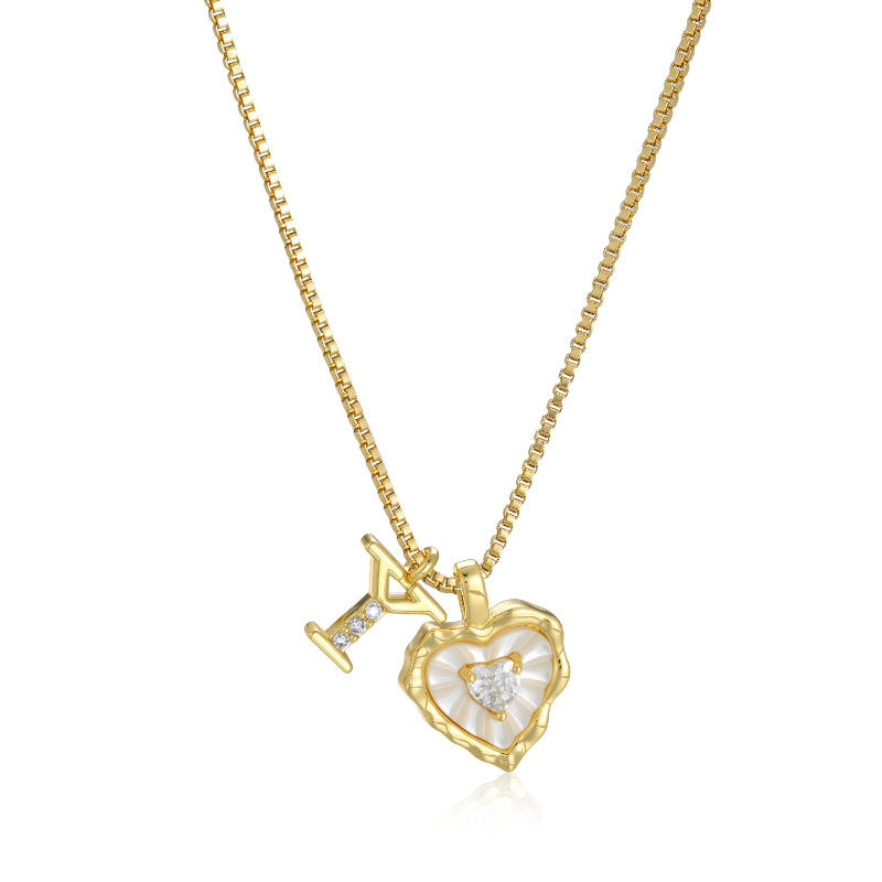 18K Gold Heart Letter Necklace - Dainty Diamond Encrusted Jewelry