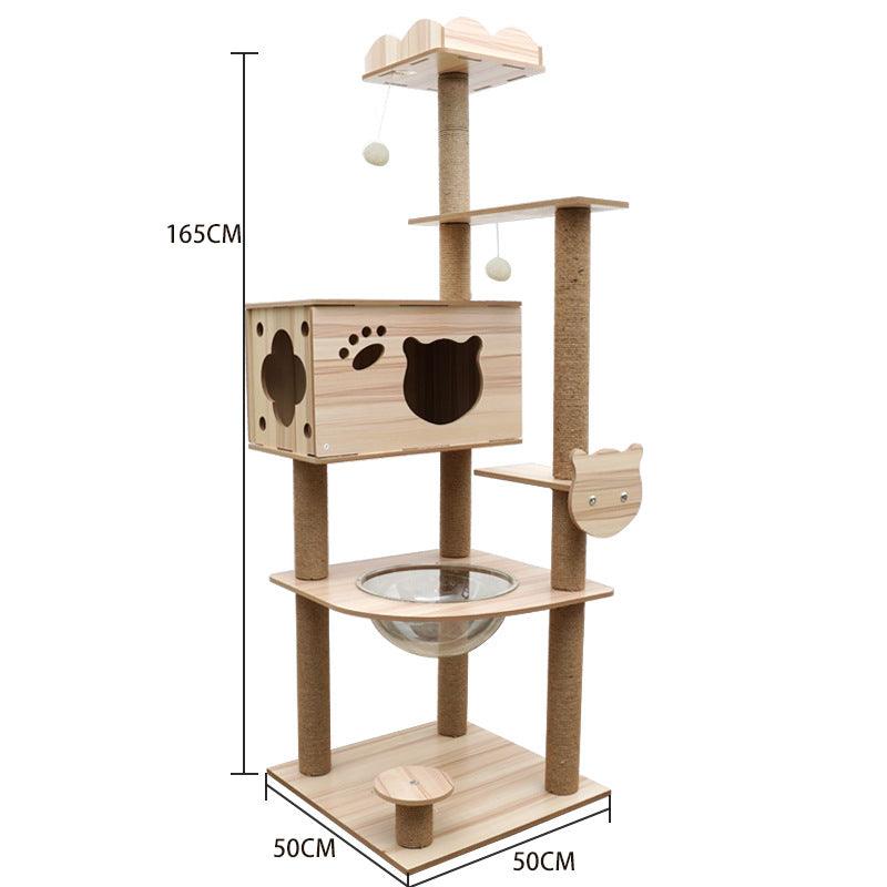 Luxury Wooden Cat House - Space Capsule Nest with Scratch Pad