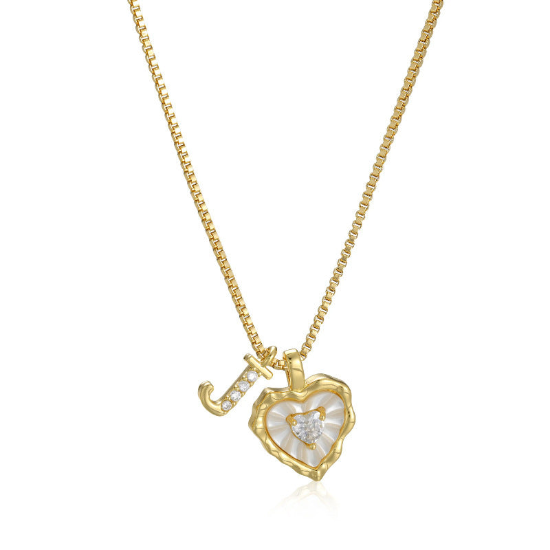 18K Gold Heart Letter Necklace - Dainty Diamond Encrusted Jewelry