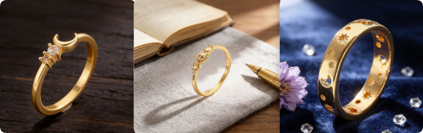 Gold Plated Star & Moon Band - All-Match Minimalist Fashion Ring
