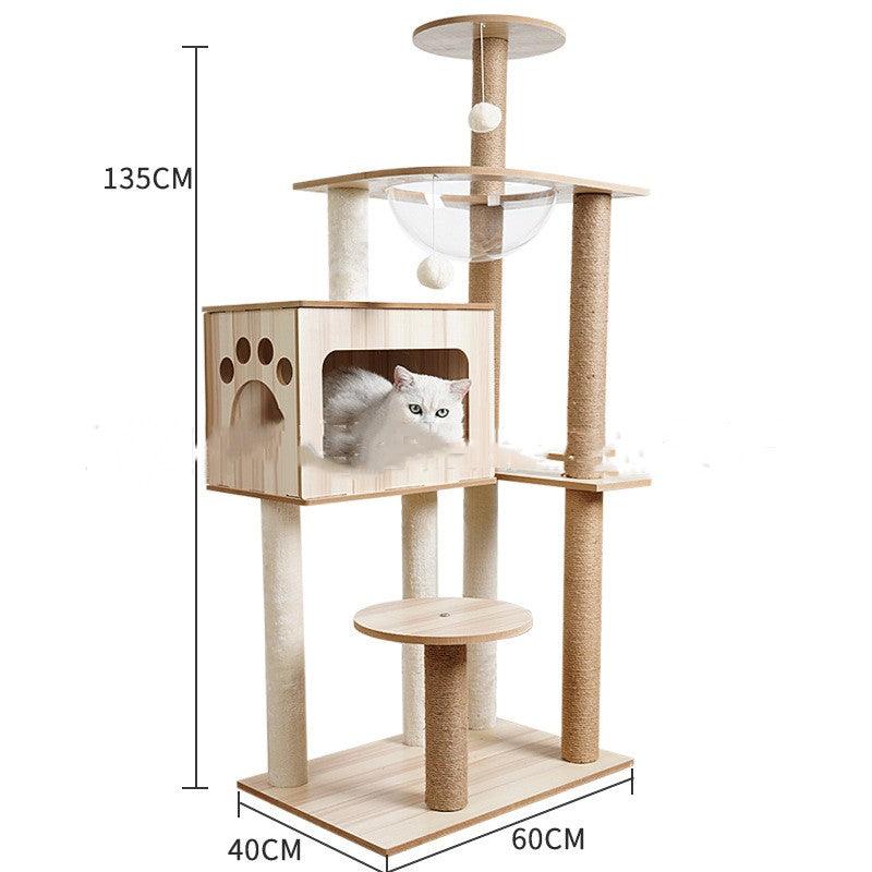 Luxury Wooden Cat House - Space Capsule Nest with Scratch Pad