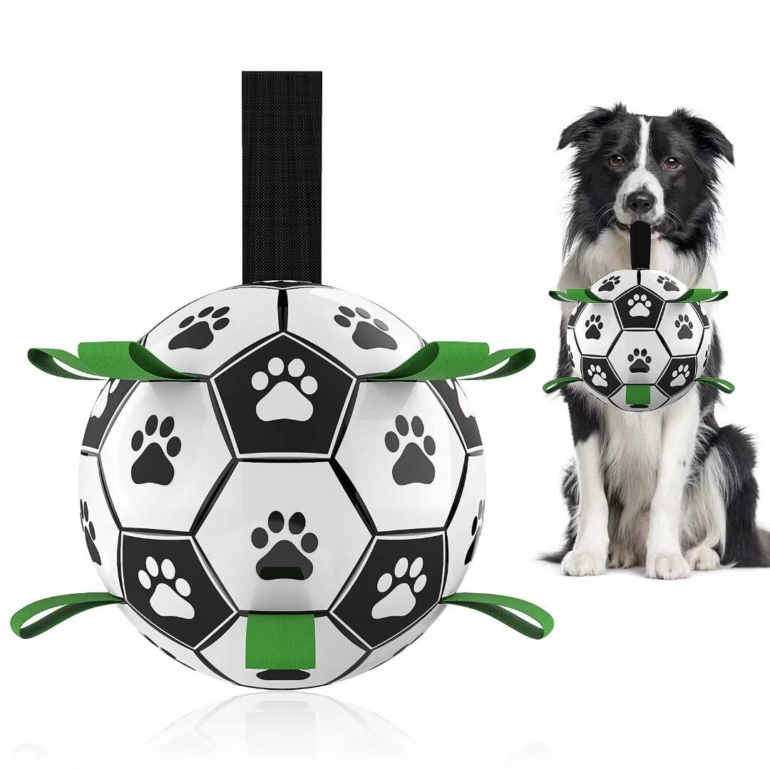 Interactive Dog Soccer Ball with Grab Tabs - Durable Outdoor Training Toy for Large Dogs