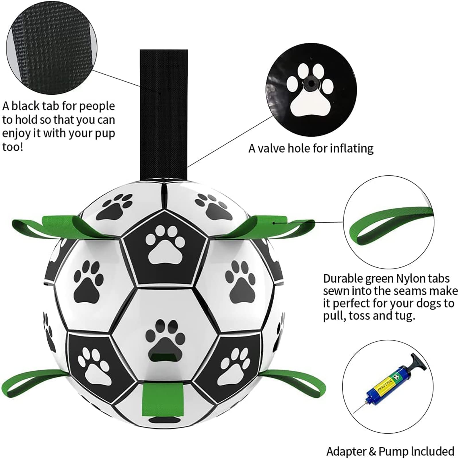 Interactive Dog Soccer Ball with Grab Tabs - Durable Outdoor Training Toy for Large Dogs