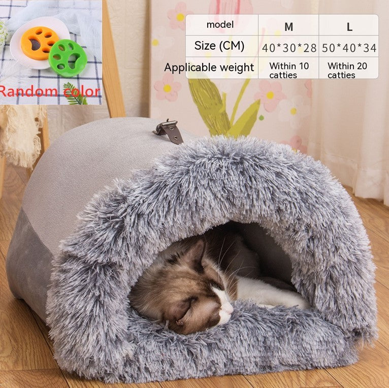 Portable 2-in-1 Calming Pet Bed - Warm Winter Dog & Cat Nest