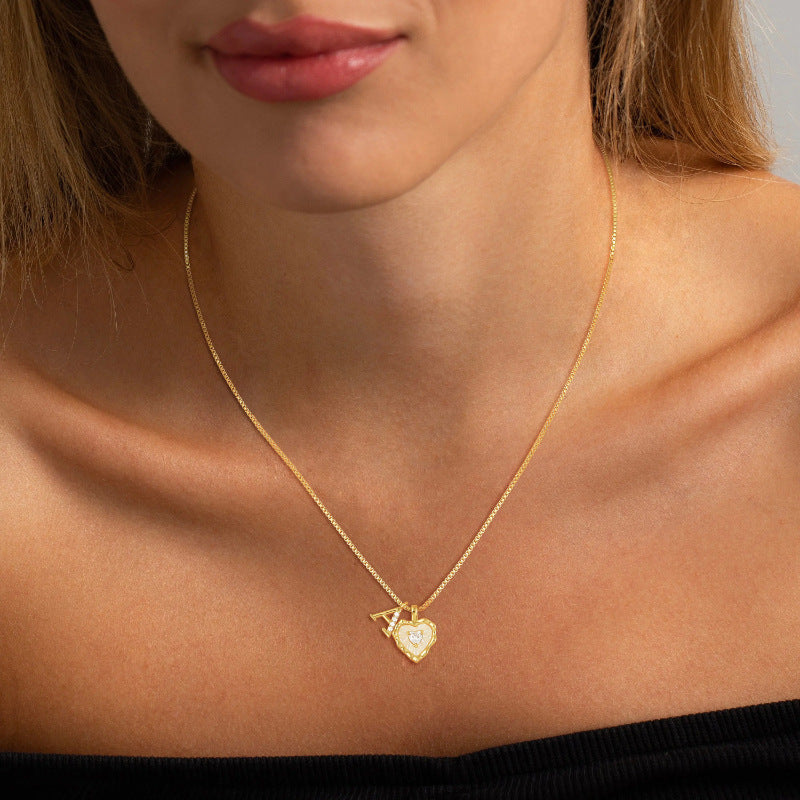 18K Gold Heart Letter Necklace - Dainty Diamond Encrusted Jewelry