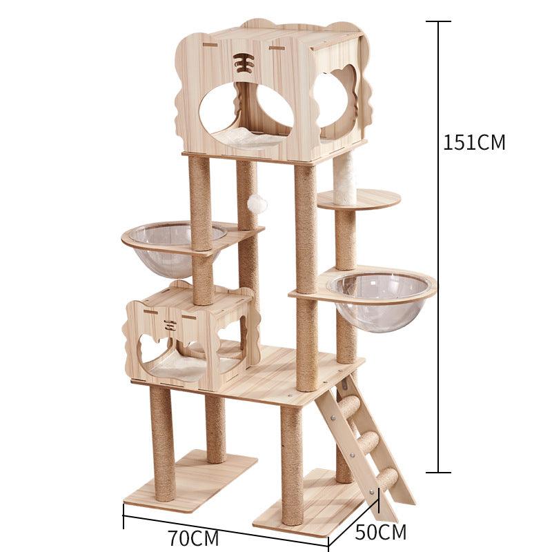 Luxury Wooden Cat House - Space Capsule Nest with Scratch Pad