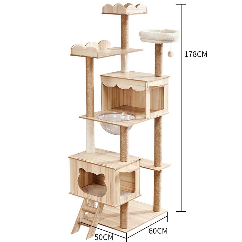 Luxury Wooden Cat House - Space Capsule Nest with Scratch Pad