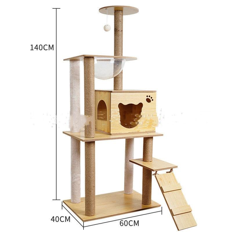Luxury Wooden Cat House - Space Capsule Nest with Scratch Pad