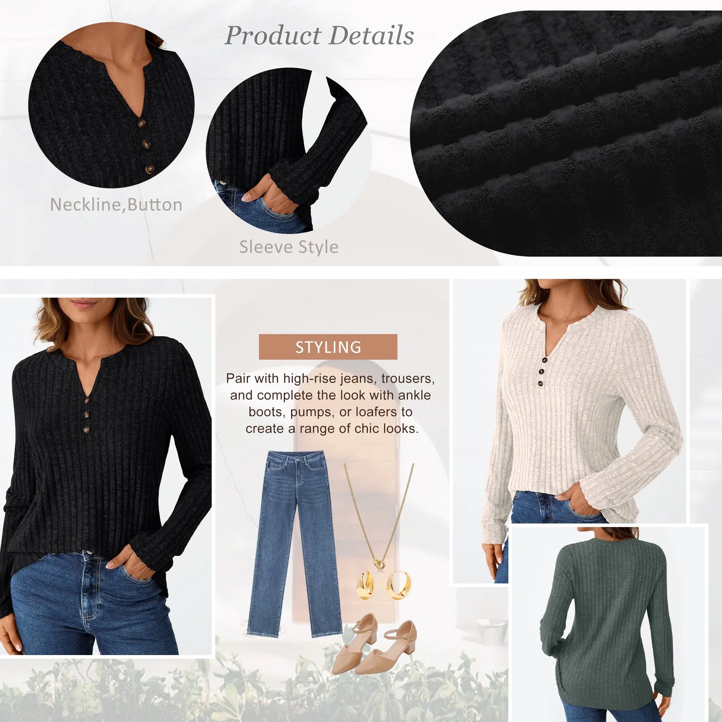 Tunic Shirts for Womens Long Sleeve Tops Casual V Neck Sweaters for Women Blouses