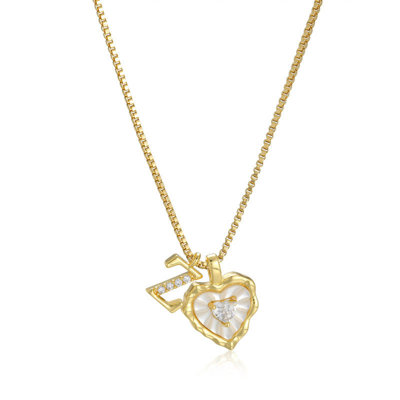 18K Gold Heart Letter Necklace - Dainty Diamond Encrusted Jewelry
