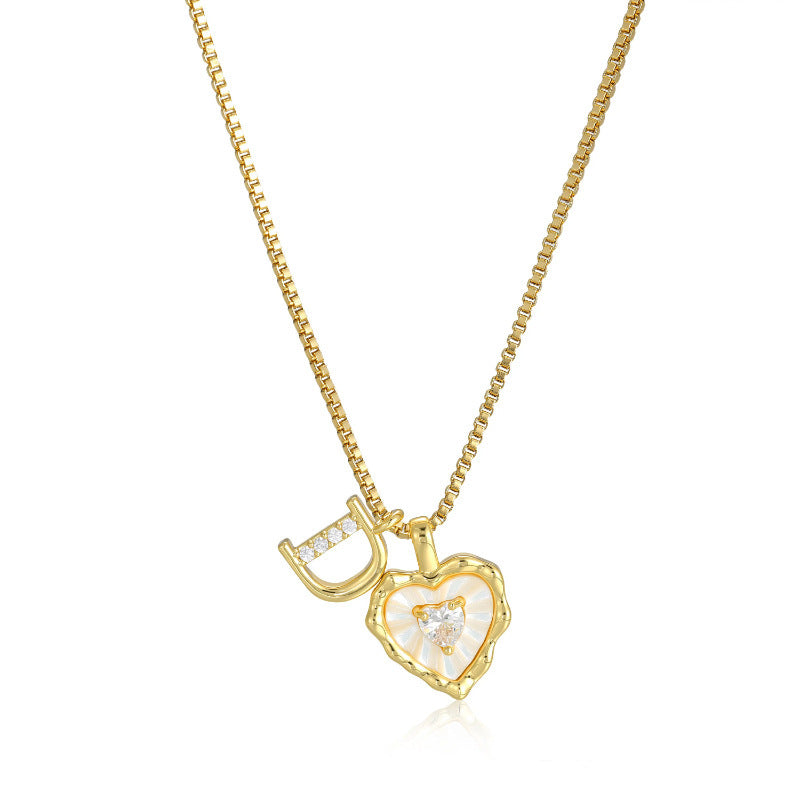 18K Gold Heart Letter Necklace - Dainty Diamond Encrusted Jewelry