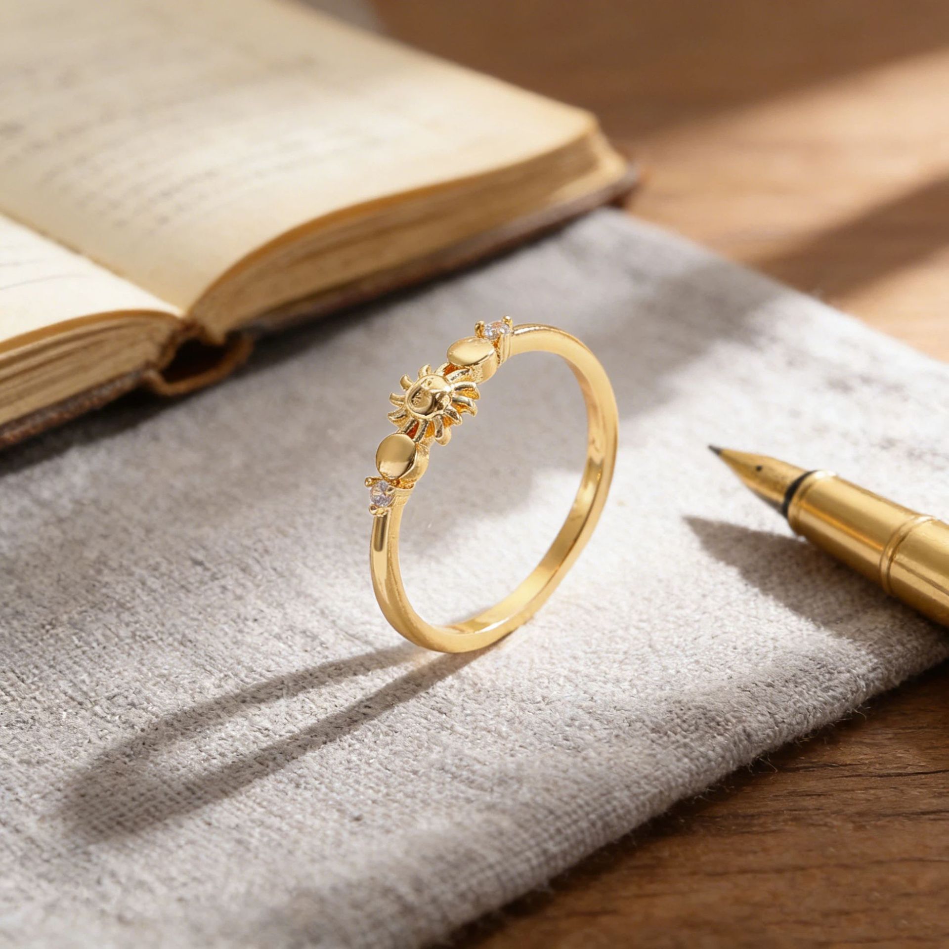 Gold Plated Star & Moon Band - All-Match Minimalist Fashion Ring