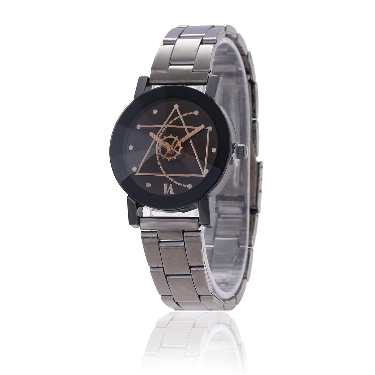 Luxury Men's Compass Dial Quartz Watch - Stainless Steel Band Gear Style Wristwatch