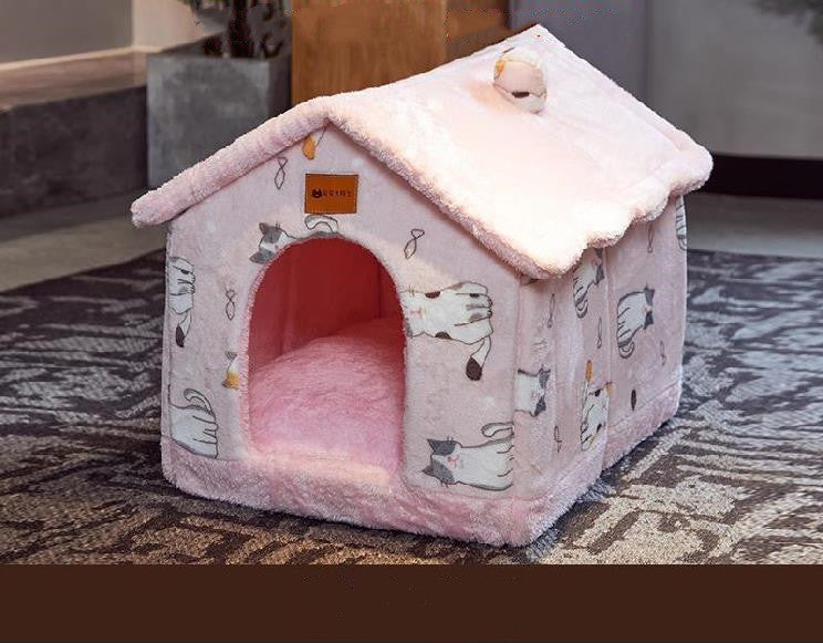 2-in-1 Foldable Dog House & Warm Cat Cave Bed - Winter Pet Villa