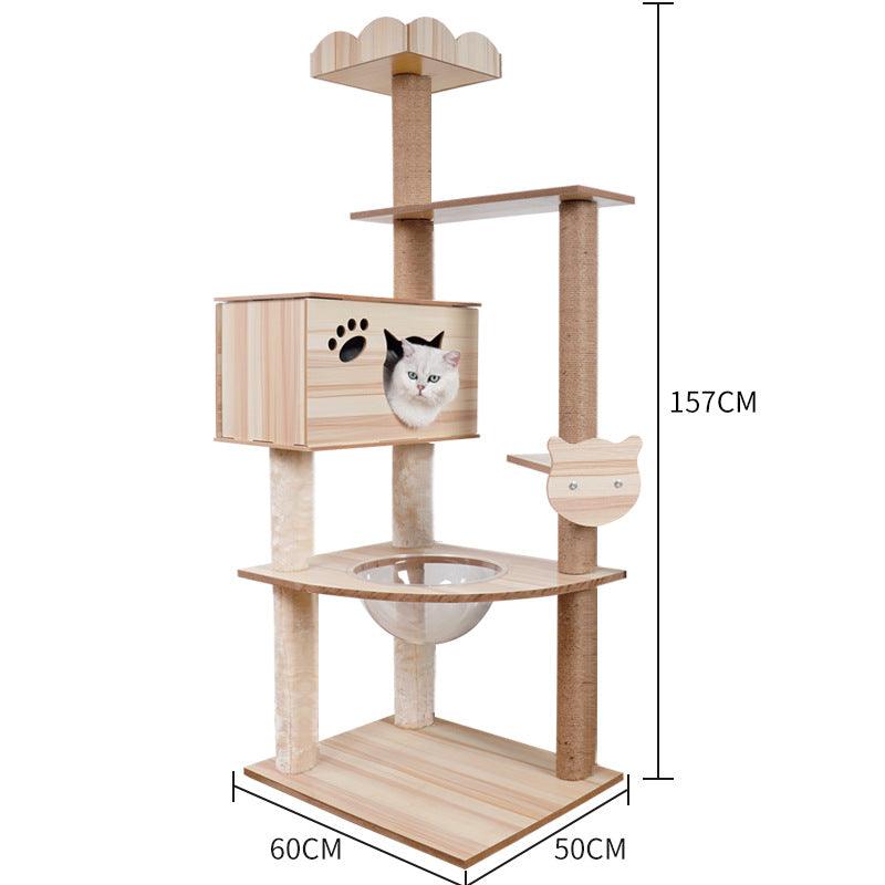 Luxury Wooden Cat House - Space Capsule Nest with Scratch Pad