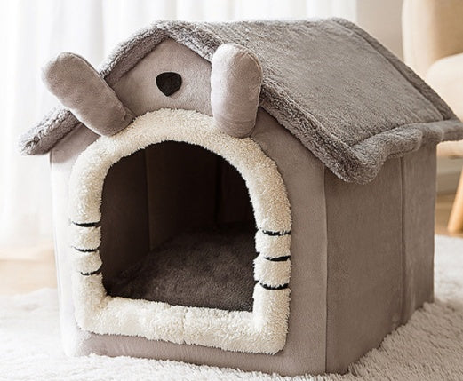 2-in-1 Foldable Dog House & Warm Cat Cave Bed - Winter Pet Villa