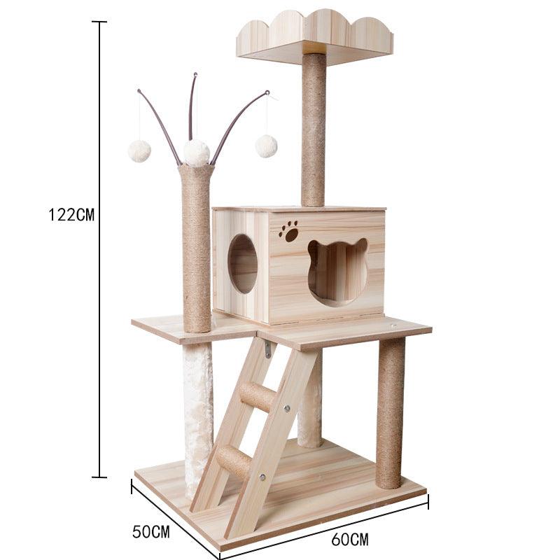 Luxury Wooden Cat House - Space Capsule Nest with Scratch Pad