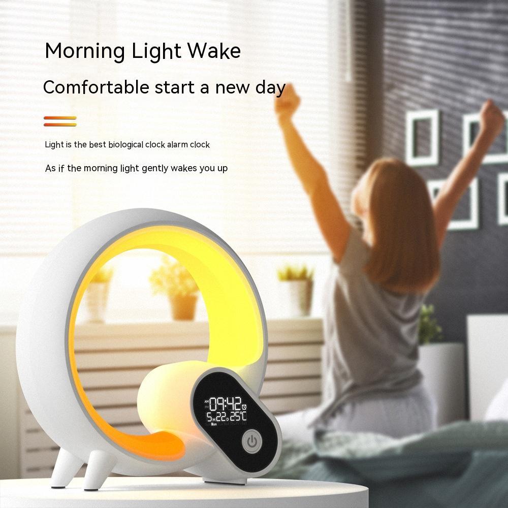 6-in-1 Smart Sunrise Alarm Clock & Atmosphere RGB Night Light | Bluetooth Speaker with Wireless Charger
