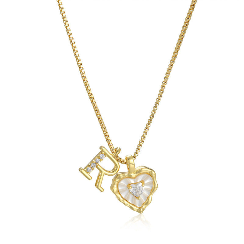 18K Gold Heart Letter Necklace - Dainty Diamond Encrusted Jewelry