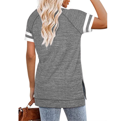 Summer Tops for Women Casual Color Block Sleeve T Shirts Side Split Pullover Tops Light Gray Tees