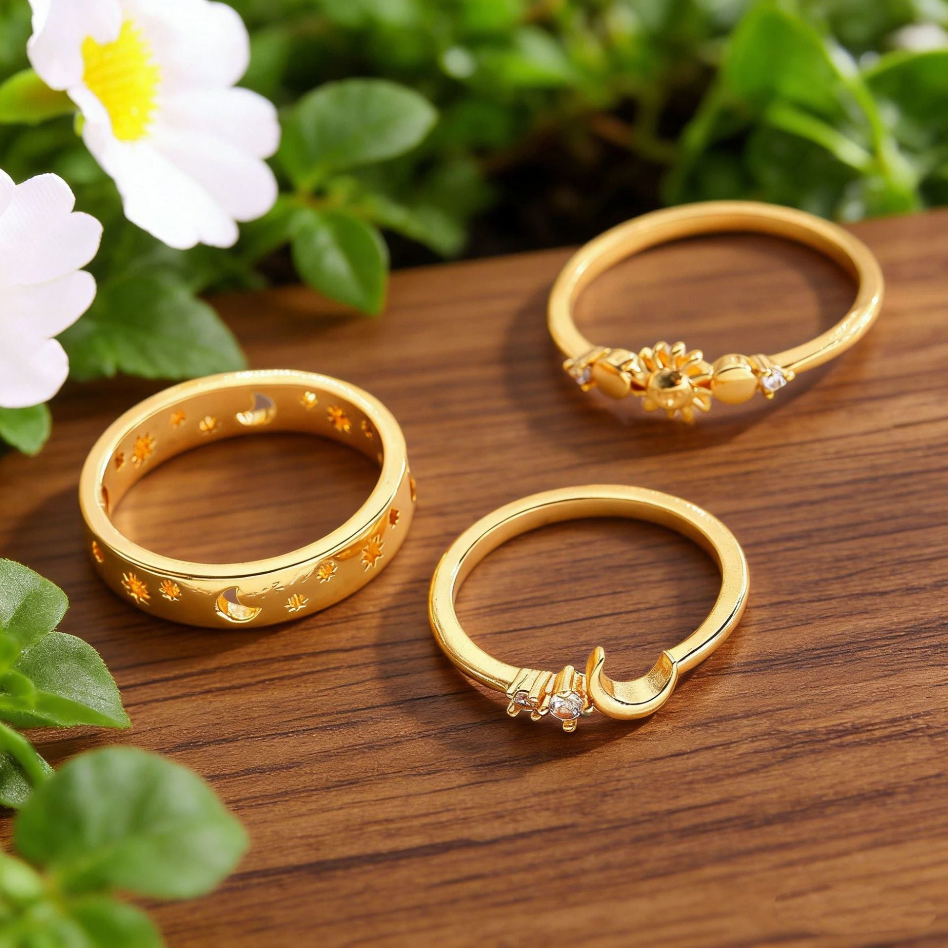 Gold Plated Star & Moon Band - All-Match Minimalist Fashion Ring