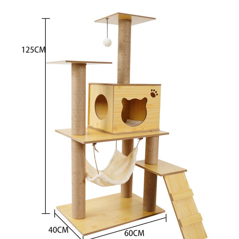 Luxury Wooden Cat House - Space Capsule Nest with Scratch Pad