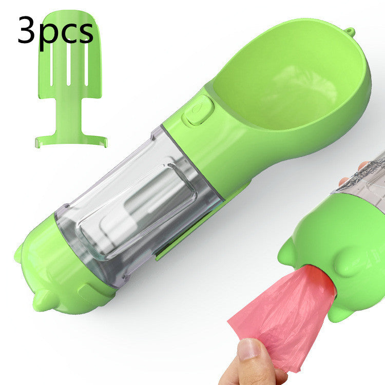 3-in-1 Portable Dog Water Bottle with Food & Poop Bag Holder
