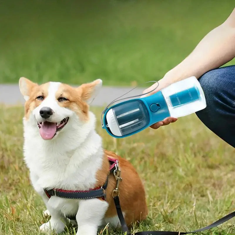 Portable Dog Water Cup & Snack Feeder with Poop Bag Holder