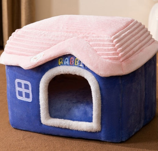 2-in-1 Foldable Dog House & Warm Cat Cave Bed - Winter Pet Villa