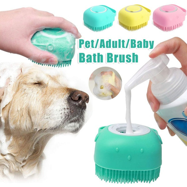 2-in-1 Silicone Pet Bath Massage Brush & Shampoo Dispenser