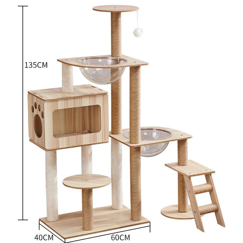 Luxury Wooden Cat House - Space Capsule Nest with Scratch Pad