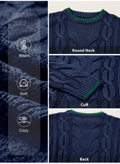 Long Sleeve Women'S Sweater Casual Crewneck Color Block Sweater Tops Cable Knit Pullover Sweaters for Women Fall Sweater Navy Blue Size M