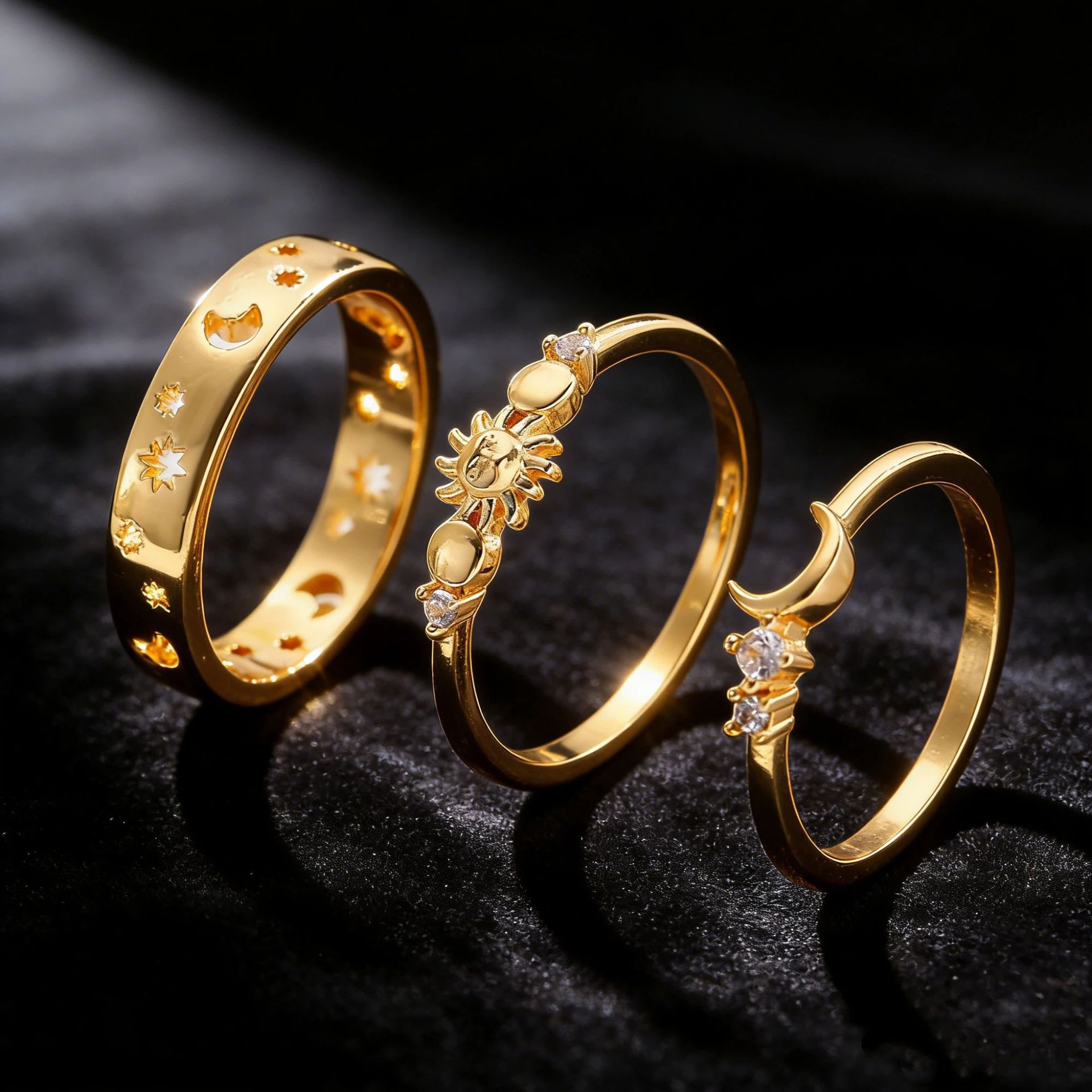 Gold Plated Star & Moon Band - All-Match Minimalist Fashion Ring