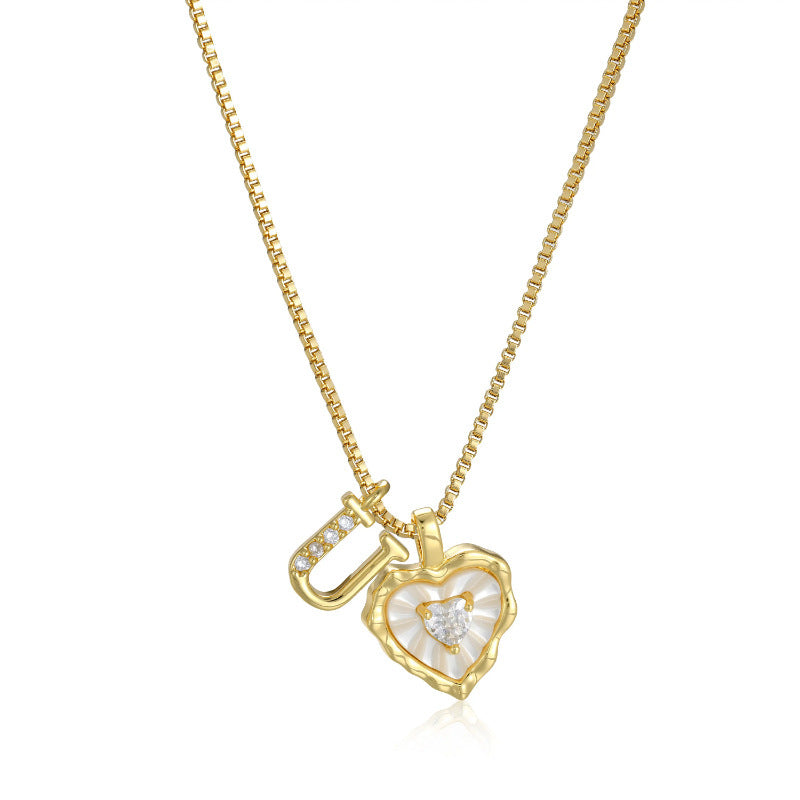 18K Gold Heart Letter Necklace - Dainty Diamond Encrusted Jewelry