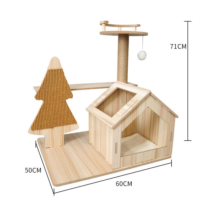 Luxury Wooden Cat House - Space Capsule Nest with Scratch Pad
