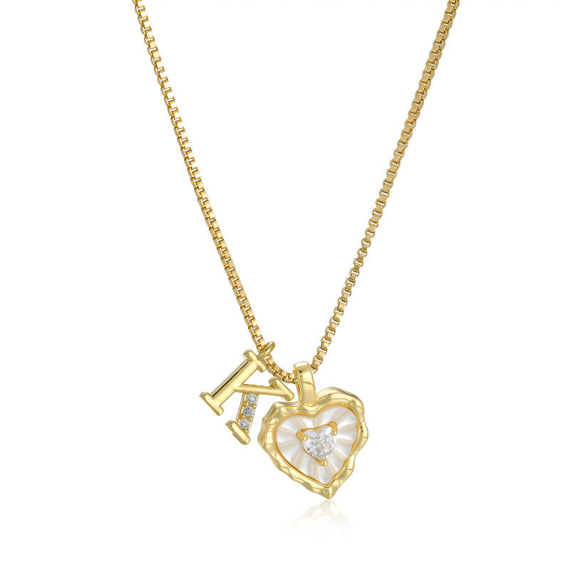 18K Gold Heart Letter Necklace - Dainty Diamond Encrusted Jewelry