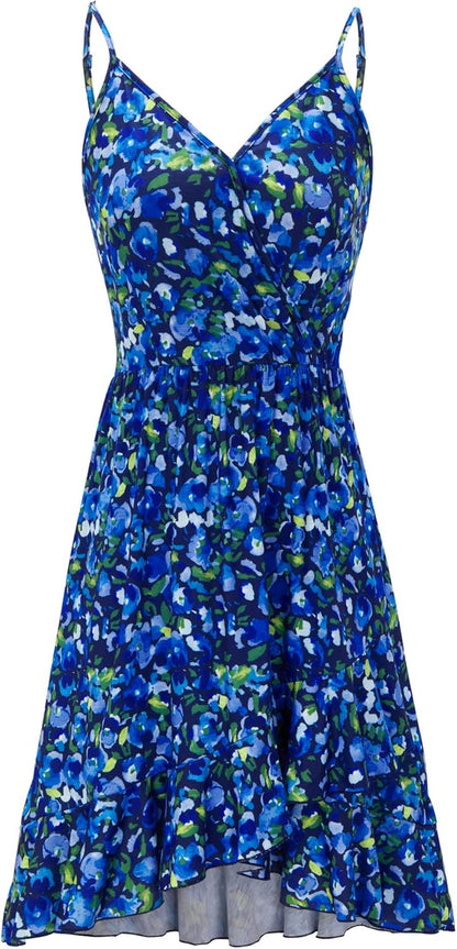 Womens Summer Dresses 2023 Wrap V Neck Adjustable Spaghetti Ruffle Casual Dress