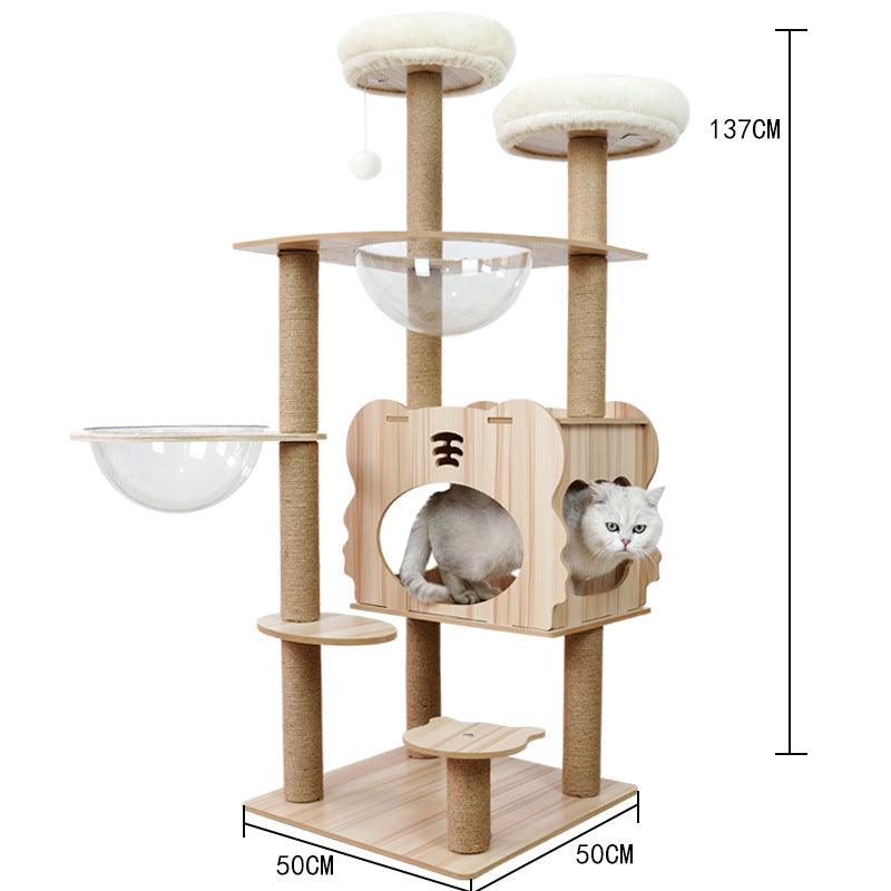 Luxury Wooden Cat House - Space Capsule Nest with Scratch Pad