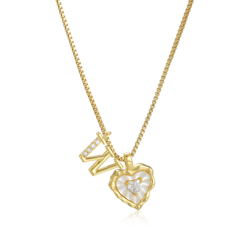 18K Gold Heart Letter Necklace - Dainty Diamond Encrusted Jewelry