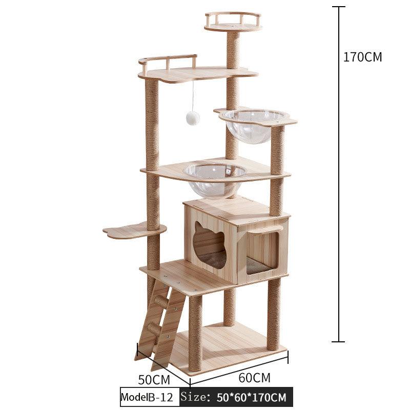 Luxury Wooden Cat House - Space Capsule Nest with Scratch Pad