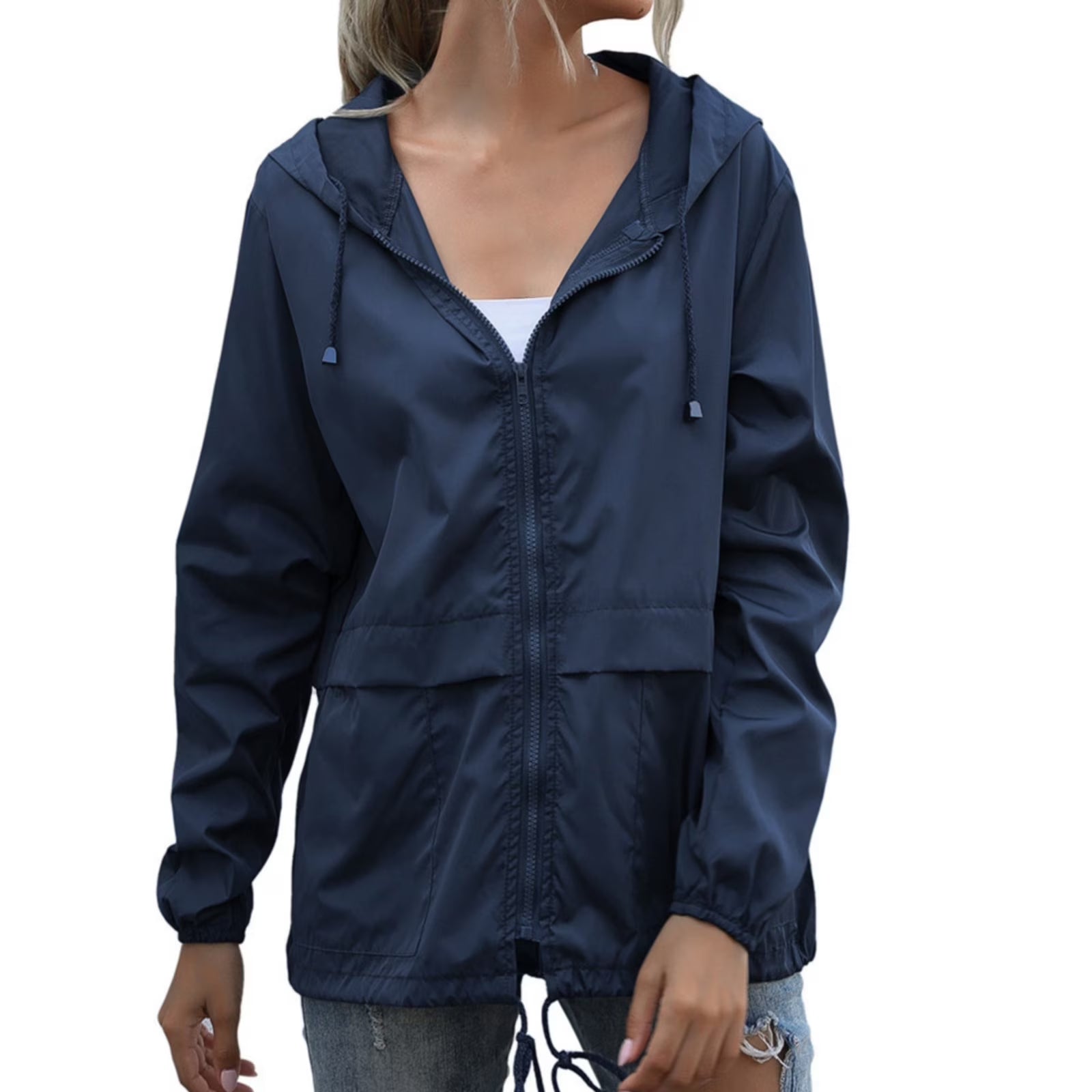 Jackets for Women, Women Solid Long Sleeve Pocket Outerwear Loose Splice Windbreaker Coat, Coats for Women Dark Blue M