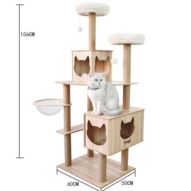 Luxury Wooden Cat House - Space Capsule Nest with Scratch Pad