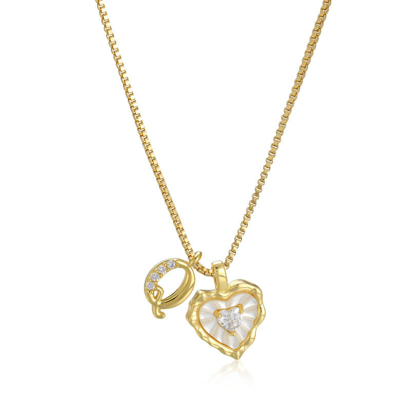 18K Gold Heart Letter Necklace - Dainty Diamond Encrusted Jewelry