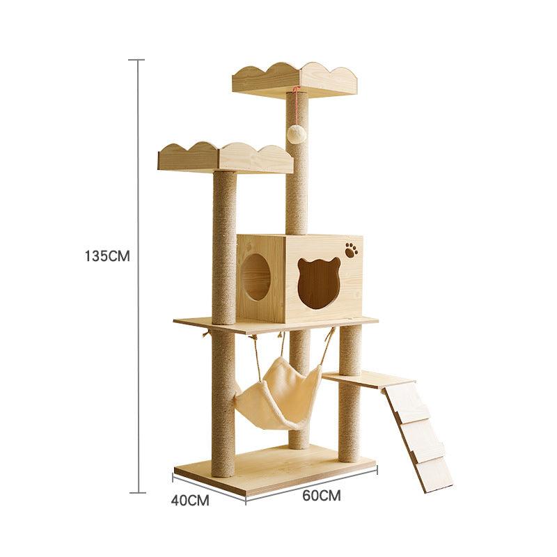 Luxury Wooden Cat House - Space Capsule Nest with Scratch Pad