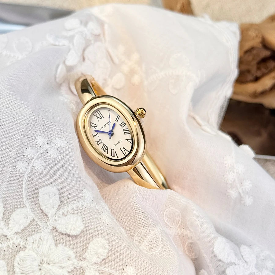 French Style Oval Watch - Elegant Roman Numeral Jewelry