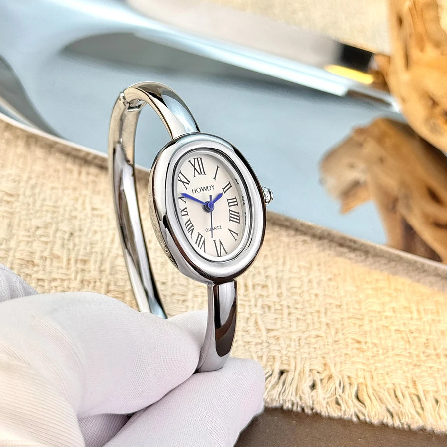 French Style Oval Watch - Elegant Roman Numeral Jewelry