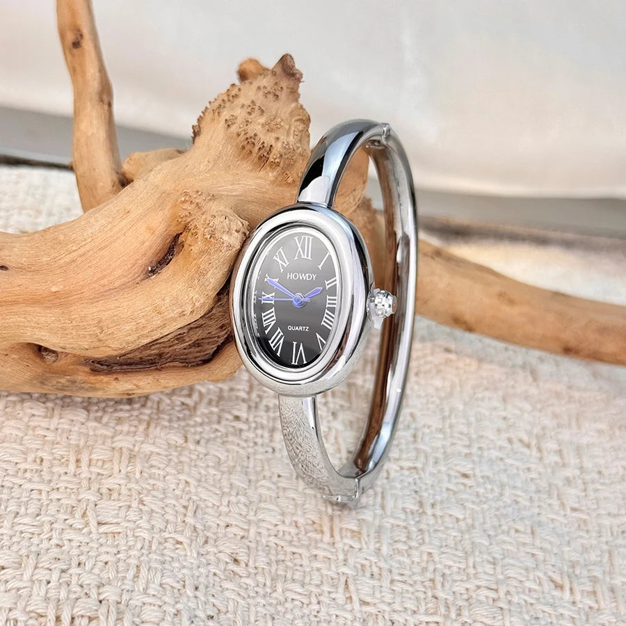 French Style Oval Watch - Elegant Roman Numeral Jewelry