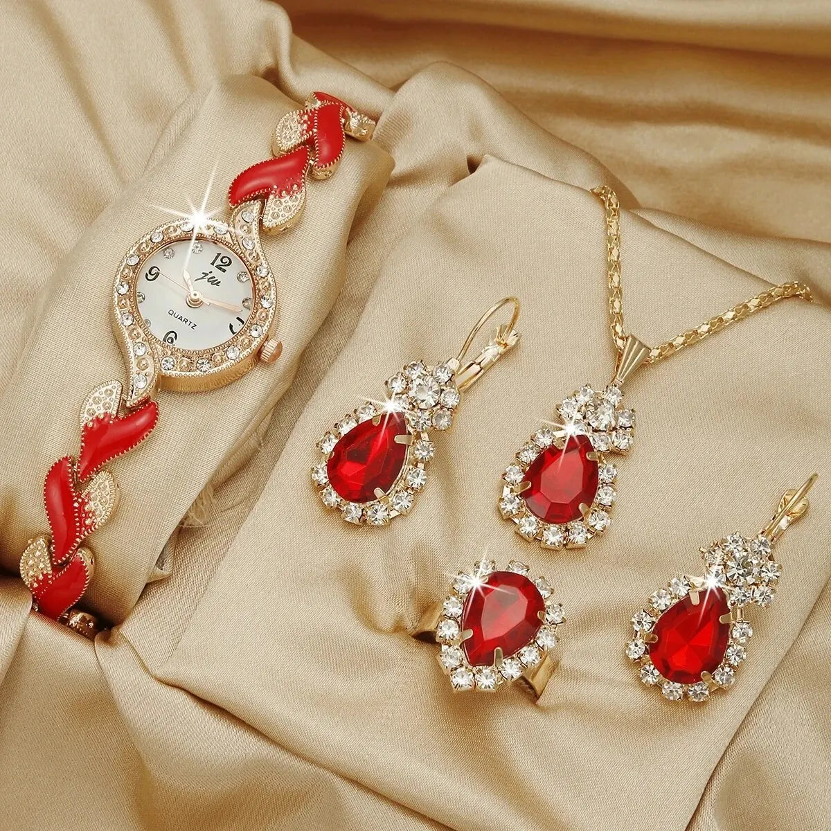 Luxury Women’s Diamond Watch & 5-Pcs Jewelry Bracelet Set