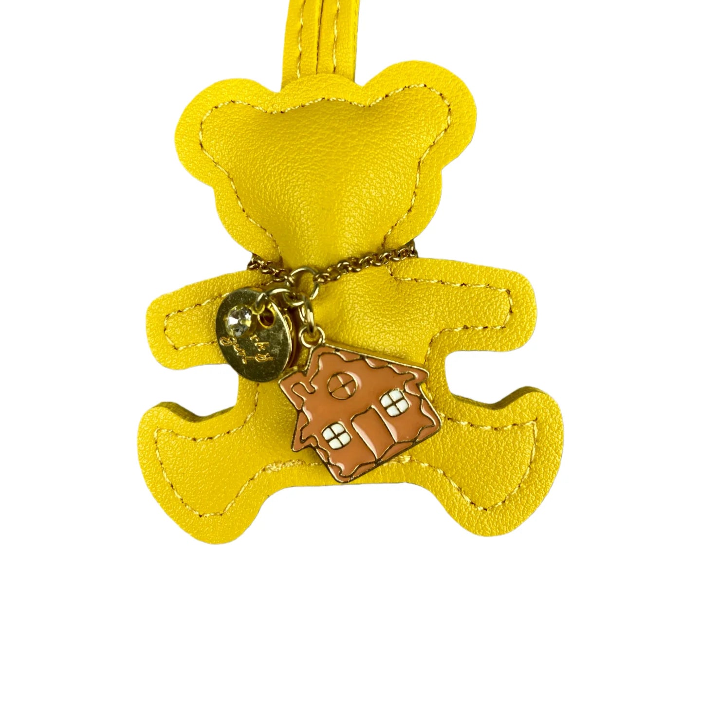 Handmade PU Leather Bear Keychain - Detailed Stitching with Gingerbread Man Charm, Luxury Bag Pendant & Car Key Accessory